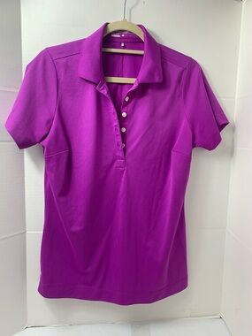 Women's Button-Down Polo Shirt in Bright Magenta